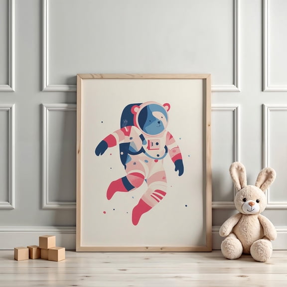 Bear Astronaut Print Space Nursery Wall Art Outer Space Room Decor, Stretched Canvas 8x10in