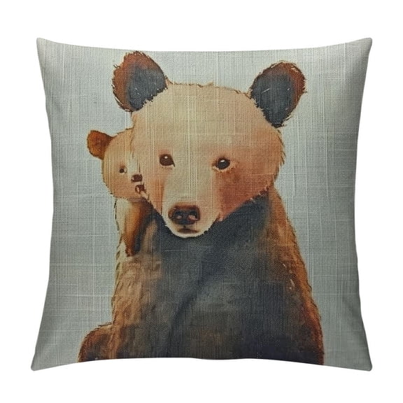 Bear and Baby Bear Throw Pillow Cute Animals Floral Frame Love Heart Brown Square Cushion Cover Standard Pillowcase Inch for Home Decorative Bedroom/Living Room/Car