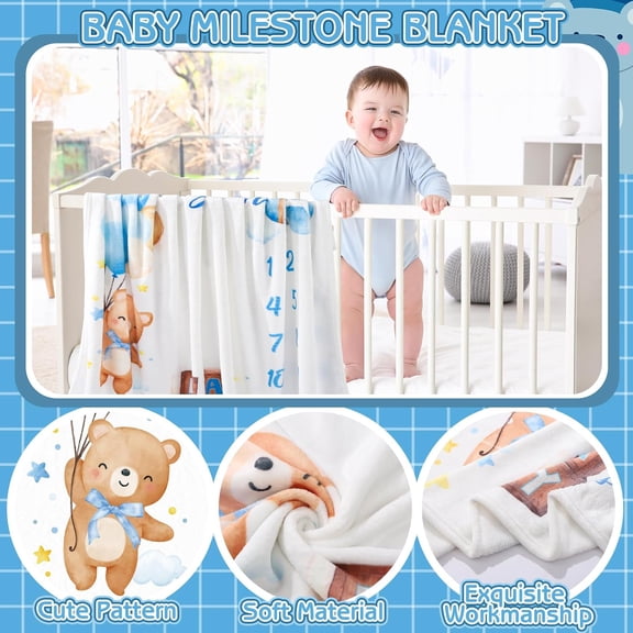 Bear Baby Monthly Milestone Blanket Bear Star Balloon Flannel Blanket Newborn Infant Swaddle Baby Growth Blanket