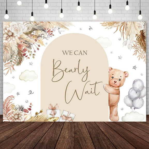 Bear Baby Shower Backdrop Boho We Can Bearly Wait Photography Background Floral Cloud Bear Pampas Grass Baby Shower Party Decorations Banner Cake Table Photo Studio Props