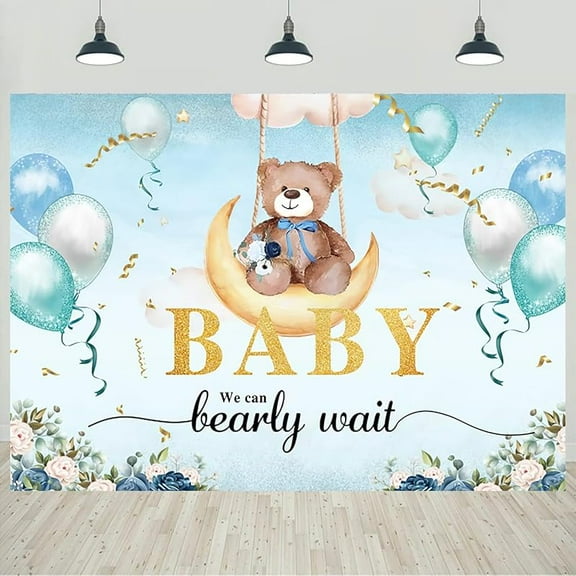 Bear Baby Shower Backdrop We Can Bearly Wait Colorful Flowers Balloons Greenery Photography Background Kids Baby Shower Party Decorations Portraits Banner Photo Studio Props