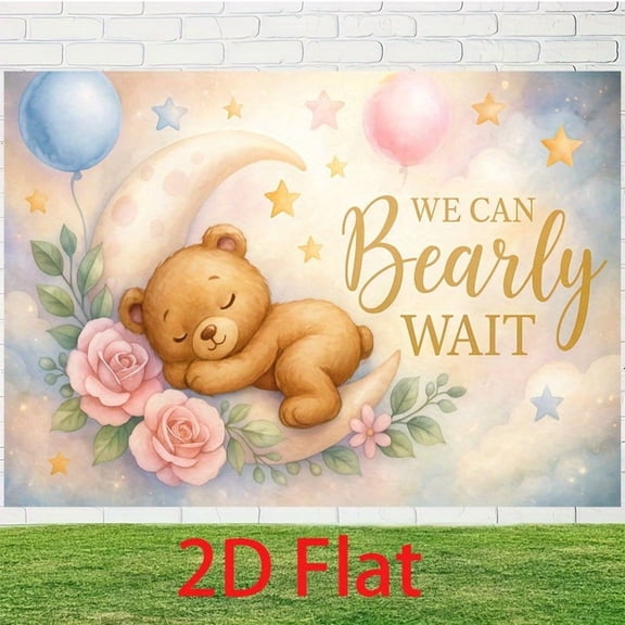 Bear Baby Shower Backdrop We Can Bearly Wait Photography Background Pastel Pink Blue Balloons Floral Crescent Newborn Shower Birthday Party Decorations Banner Supplies Photo Booth Props
