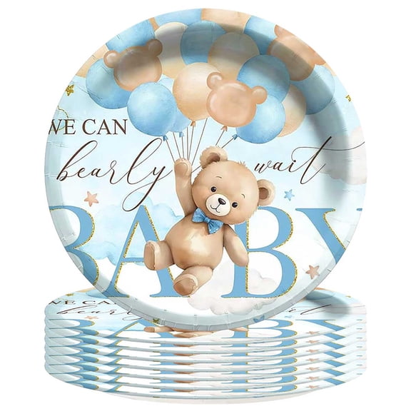 Bear Baby Shower Blue Paper Plates Birthday Party Supplies Decorations 8pcs Tableware Disposable Dinnerware