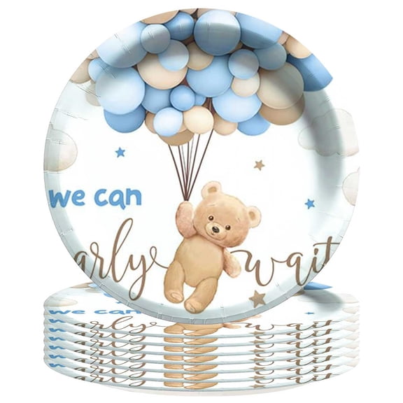 Bear Baby Shower Blue Plates Party Supplies Birthday Decorations Tableware Disposable Dinnerware 8pcs