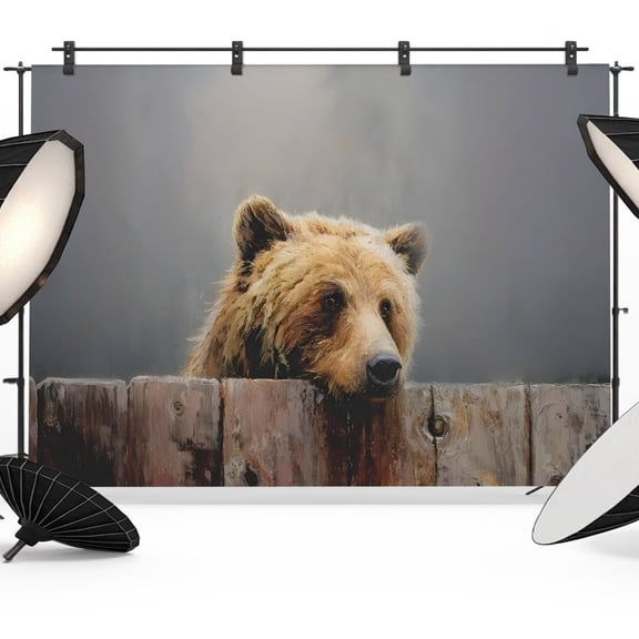 Bear Backdrops for Photography, Fog Misty Woods Animal Pattern Fabric Photo Background Sturdy Studio Props for Photo Studio, Video Recording, Booth & Photoshoot 10x8ft
