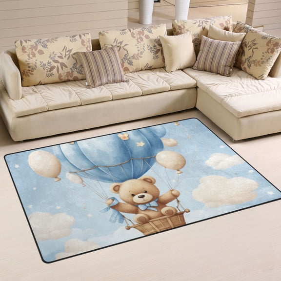 Bear Balloon Clouds Area Rug Washable Floor Carpet Mat 60 x 39 inch for Bedroom Living Room Kids Room Home Decor