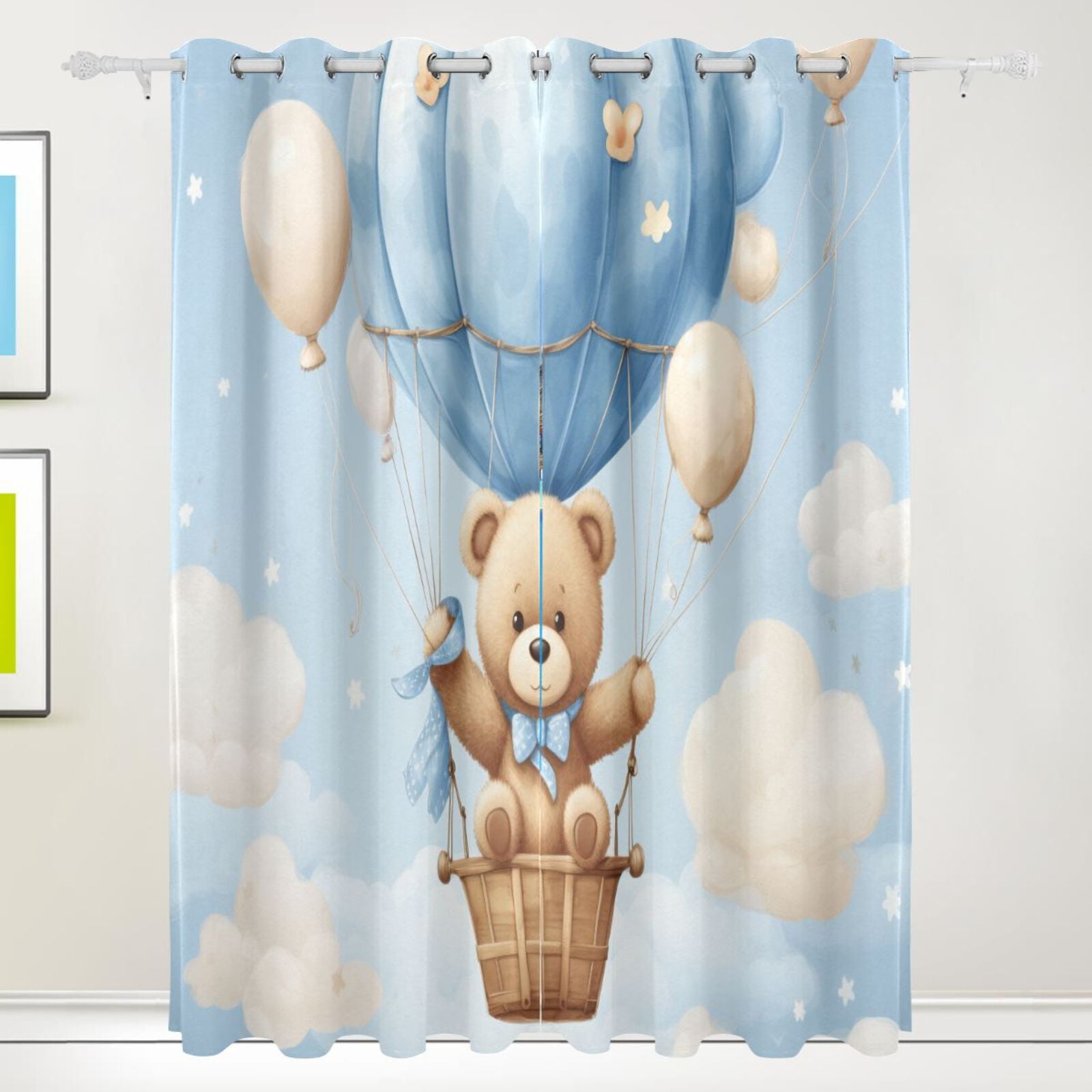 Bear Balloon Clouds Black Out Curtains 72 Inch Length Curtains for Sliding Glass Doors Bedroom Living Room 2 Pack