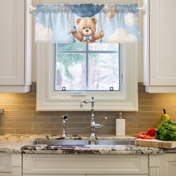 Bear Balloon Clouds Curtain Valances Farmhouse Design Window Treatment Decor Blackout Rod Pocket for Windows Living Room Kitchen 54" x 18"