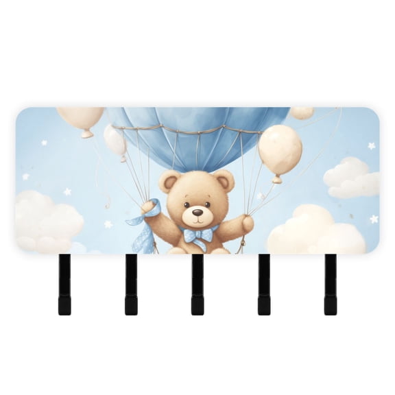 Bear Balloon Clouds Mail Holder Organizer Wall Mount with Shelf Key Holder Key Rack with 5 Key Hooks for Wall Decorative