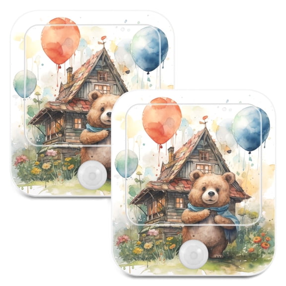 Bear Balloon House Flowers Night Lights Plug into Wall LED with Auto Light Sensor Warm Light for Kids Hallway Bedroom Living Room Kitchen Bathroom Set of 2