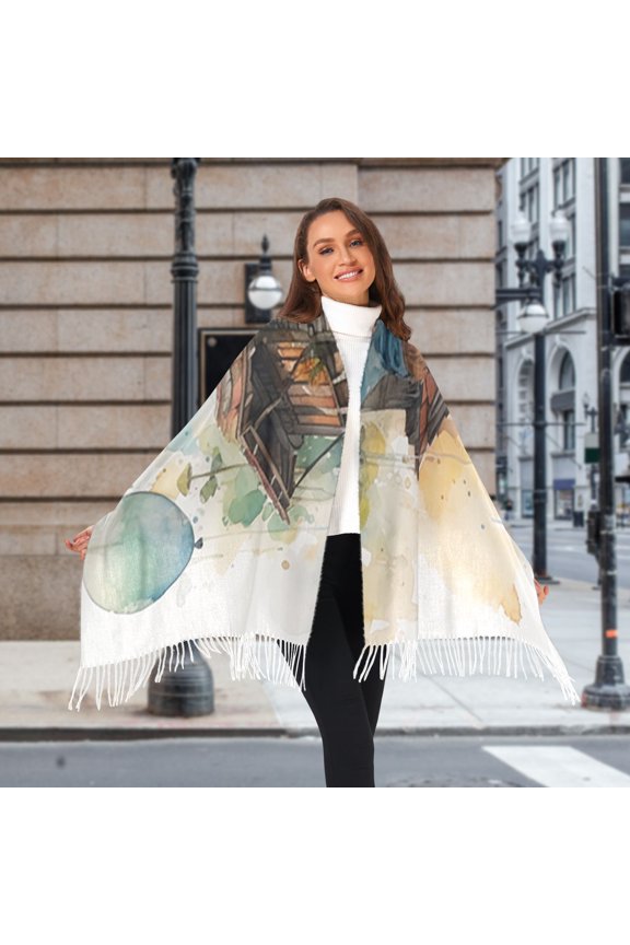 Bear Balloon House Flowers Winter Scarf for Women Fashion Warm Long Soft Blanket Scarves Gifts