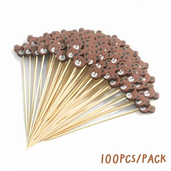 Bear Bamboo Skewers 100Pcs 5.12-Inch Eco-Friendly Cocktail Picks for Appetizers Fruit Sushi BBQ
