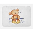 thumbnail image 1 of Bear Bath Mat, Teddy Bear Caught up in Rain with Rubber Boots Holding an Umbrella Cartoon, Non-Slip Plush Mat Bathroom Kitchen Laundry Room Decor, 29.5 X 17.5 Inches, Sand Brown Yellow Blue, Ambesonne, 1 of 2