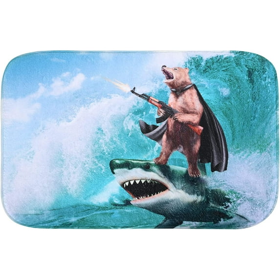 Bear Bath Rugs, 24''''X16'''', Super Soft and Absorbent Shaggy Plush Funny Bathroom Rug Mat, Thicken, Non-Slip, Machine Wash and Dry, Shark Bath Mat
