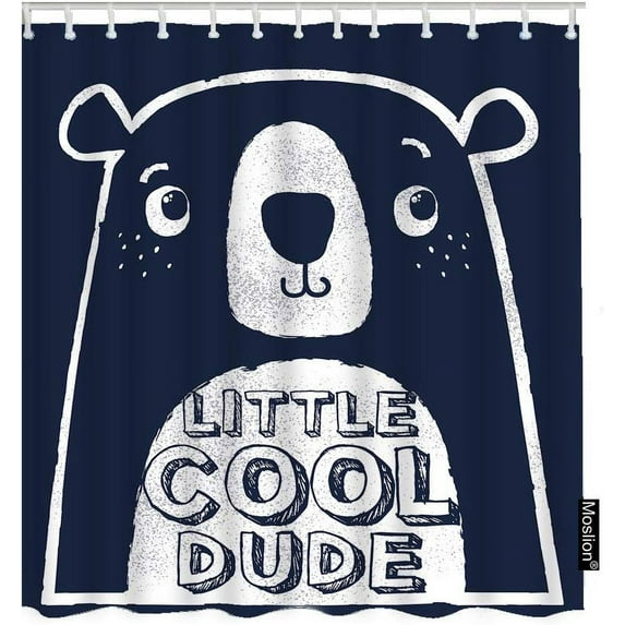 Bear Bathroom Curtains Cute Animal Black Bears with Flush Polka Dot Word Little Cool Dude Shower Curtain Set Home Decorative Waterproof Polyester Fabric Hooks 72x84 Inch
