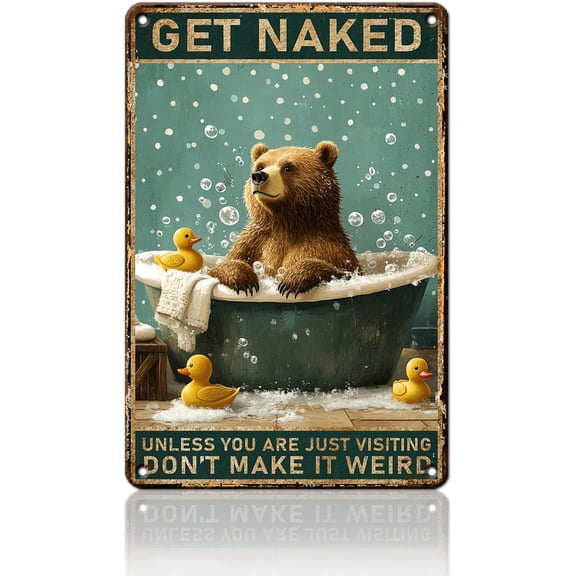 Bear Bathroom Decor Wall Art Retro Metal Tin Sign for Bathroom Wall Decor Funny Bear Sign Rustic Home Decor Wall Art for Toilet 8x12 inch
