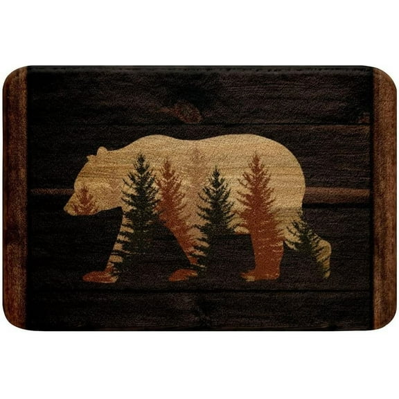 Bear Bathroom Rug Mat,18"x30" Vintage Wood Planks Plush Bathroom Decor,Non Slip Soft Shaggy Microfiber Bath Mats for Tub Shower,Bathroom,Bedroom,Absorbent Water and Machine Washable