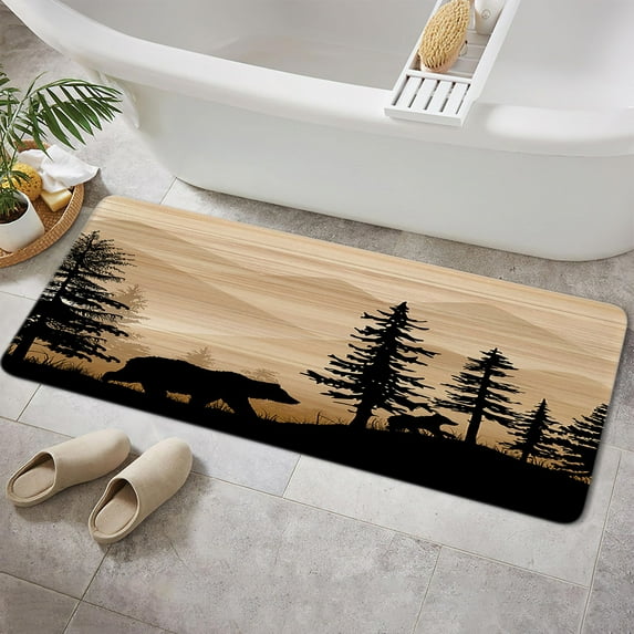 Bear Bathroom Rugs, Farmhouse Country Antique Deer Moose Forest Vintage Wood Decor Non Slip Bath Mats,Hunting Camping Bath Rug Sets for Bathroom Bedroom Kitchen Outdoor Indoor 19X31 Inch, Brown