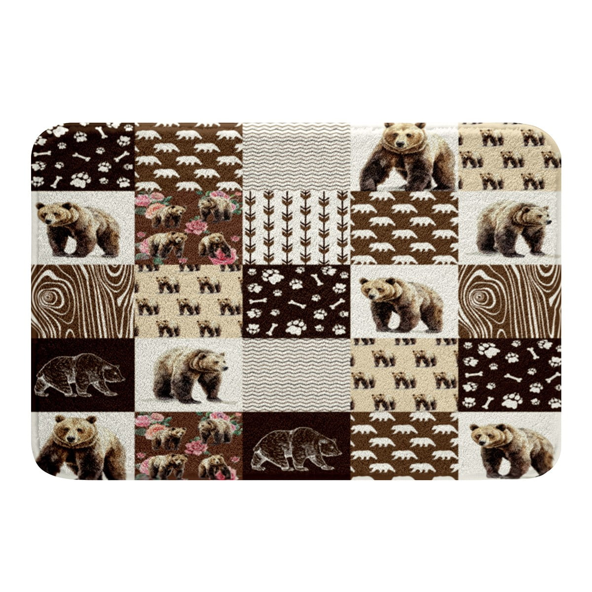 Bear Bathroom Rugs Woodland Animals Door Mat,Jungle Wildlife Paw Print ...
