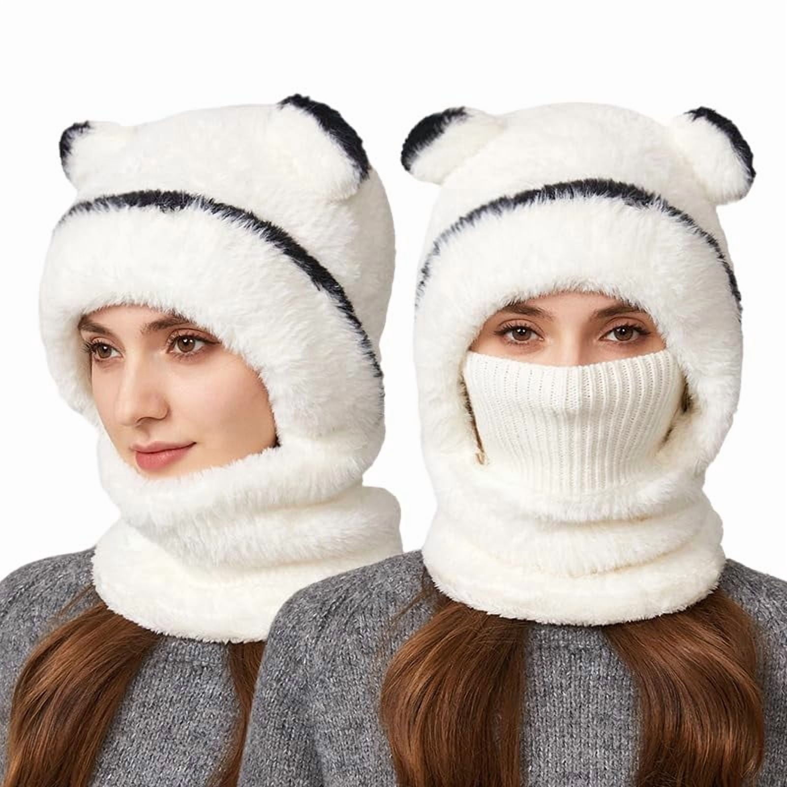 Woman Cold Mask Bear Beanie for Women, 2026 Cute Soft Warm Knitted 3 in 1 Cold-Proof ...