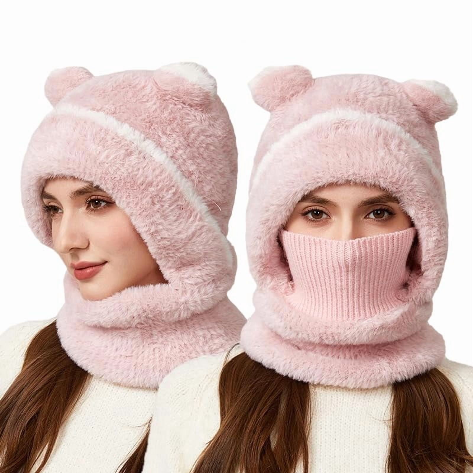 Woman Cold Mask Bear Beanie for Women, 2026 Cute Soft Warm Knitted 3 in 1 Cold-Proof ...