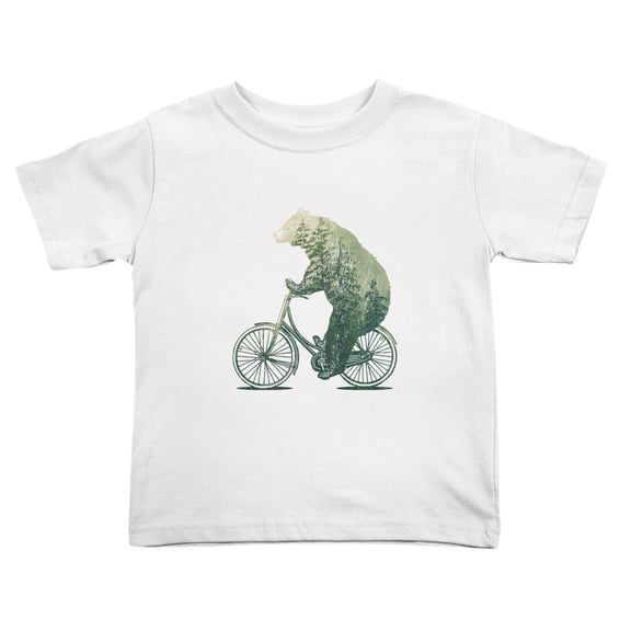 Bear Bicycle forest Funny Toddler T-Shirts for Boys Girls (White, Youth S)