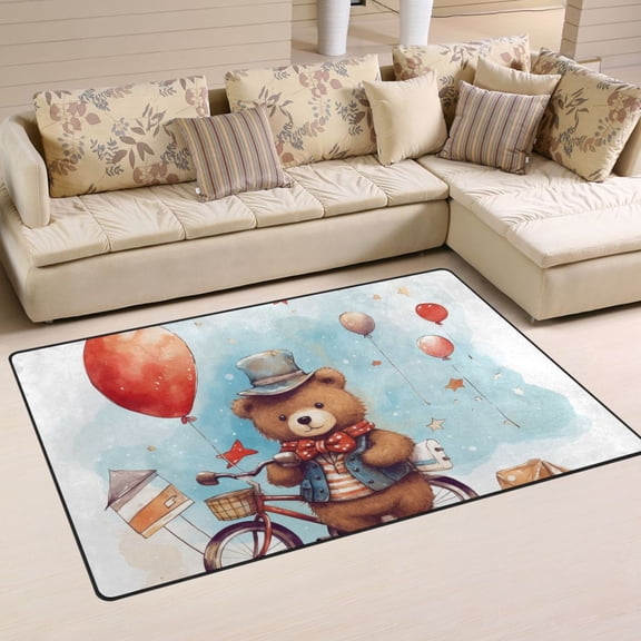 Bear Bike Balloon Area Rug Washable Floor Carpet Mat 60 x 39 inch for Bedroom Living Room Kids Room Home Decor