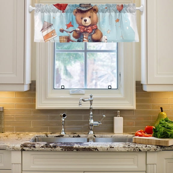 Bear Bike Balloon Curtain Valances Farmhouse Design Window Treatment Decor Blackout Rod Pocket for Windows Living Room Kitchen 54" x 18"