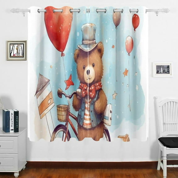 Bear Bike Balloon Curtains Black Out 63 Inch Length Curtains for Sliding Glass Doors Bedroom Living Room 2 Panels Set