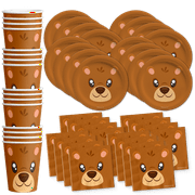 Bear Birthday Party Supplies Set Plates Napkins Cups Tableware Kit for 16