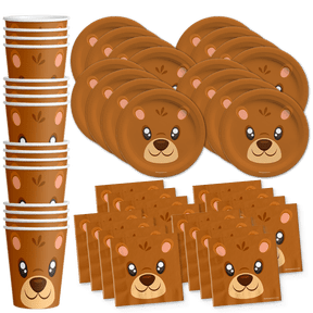 Bear Birthday Party Supplies Set Plates Napkins Cups Tableware Kit for 16