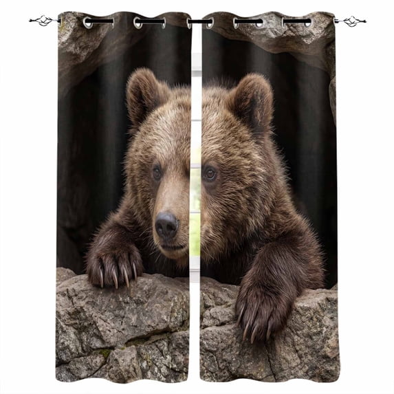 Bear Blackout Curtains 72 Inch Length Country Rustic Natural Forest ...