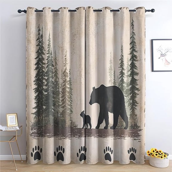 Bear Blackout Curtains, Thermal Insulated Room Darkening Grommet Drapes for Bedroom & Living Room, Wildlife Hunting Rustic Cabin Lodge Window Curtains 26"W x 45"L (Pack of 2)