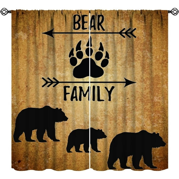 Bear Blackout Curtains Vintage Rustic Wildlife Black Brown Country Antique Art Printed Bedroom Living Room Bathroom Rod Pocket Decoration Window Drapes 2 Panels W21xL54in