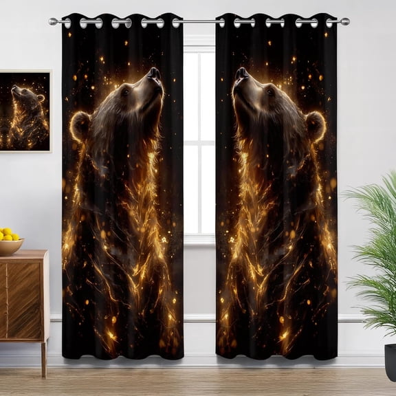 Bear Blackout Curtains, Wildlife Animal Portrait Window Drapes for Bedroom Living Room Kitchen, Thermal Insulated Grommet Curtains 26"W x 45"L (2 Pack)