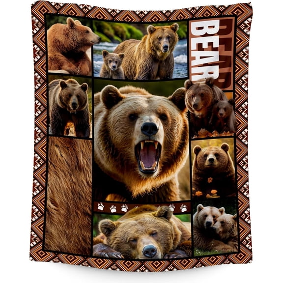 Bear Blanket, Bear Hunting Blanket Gifts for Men Boys Dad, 40"x50" Forest Animal Throw Blanket Gifts for Hunters - Soft, Fuzzy & Cozy Flannel Blanket Wildlife Country Decor