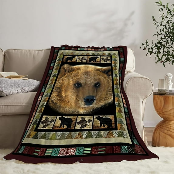 Bear Blanket Cabin Animal Head Throw Blankets for Girls Boys Adult Women Men Kids Plush Cozy Flannel Fleece Ultra Soft Fuzzy Party Blanket Gifts for Bed Couch Sofa 50"X40"