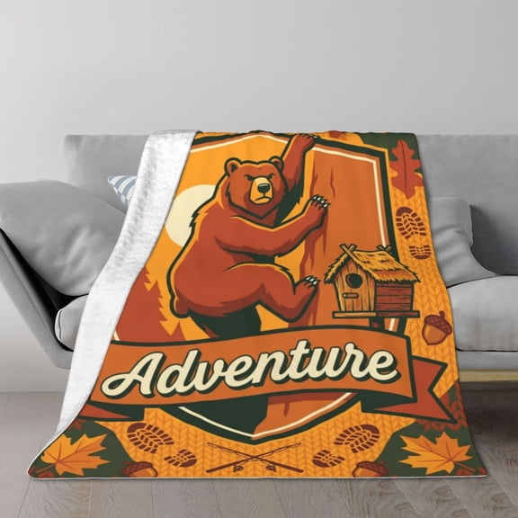 Bear Blanket, Country Hunting Cabin Wild Animal Print for Car Bedding, Outdoor Camping Travel 50x40
