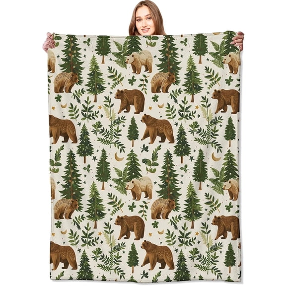 Bear Blanket Cute Woodland Pine Tree Retro Throw BlanketsBirthday Gifts