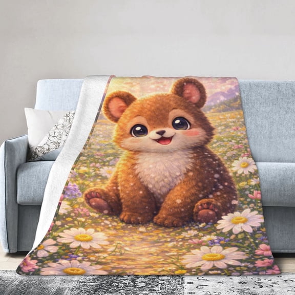 Bear Blanket Gift for Spring Lovers Soft Home Decor Daisy Flower Throw Blanket 50x40