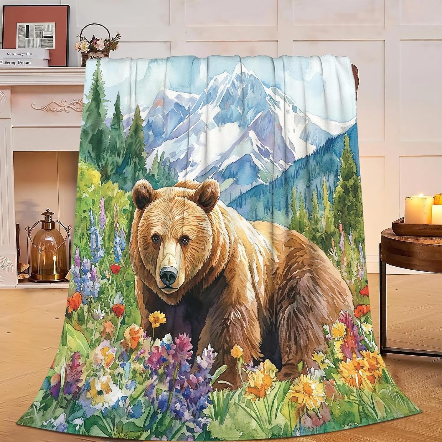 Bear Blanket Soft Warm Cute Bear Flannel Plush Throw Blanket Cozy Lightweight Bear Fleece Bedding Stuff Wildlife Animal Decor Blanket Gifts for Lover Girls Boys Kids Adults Women Bed Travel 60"x80"