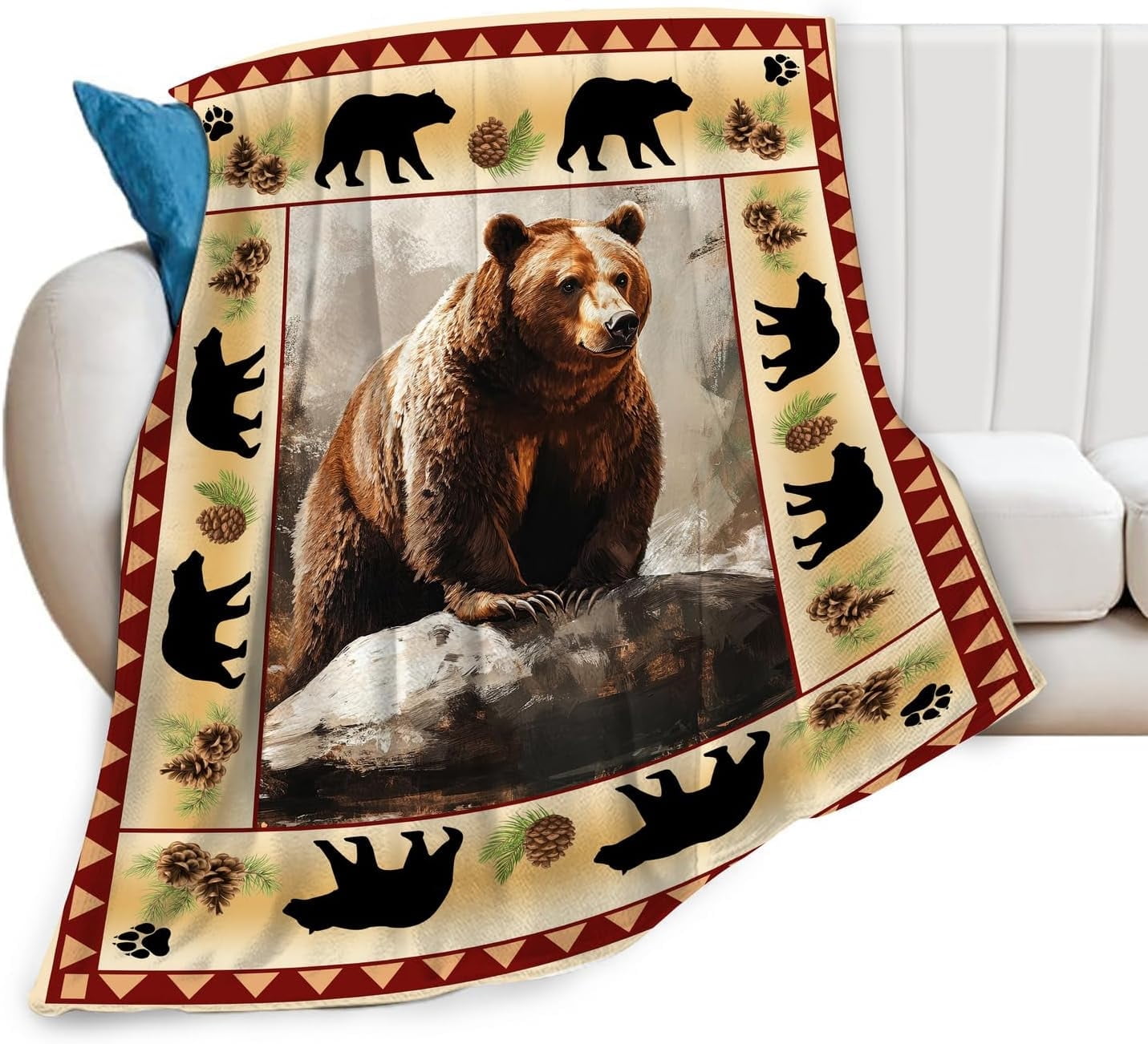 Bear Blanket Super Soft Warm Brown Bear Fleece Throw Blanket Gift for Women Men Cozy Fluffy Plush Bear Animal Stuff Lightweight Flannel Gifts Blankets for Kids Adults 50"X40"