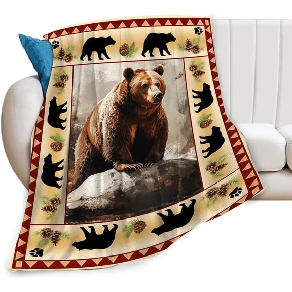 Bear Blanket Super Soft Warm Brown Bear Fleece Throw Blanket Gift for Women Men Cozy Fluffy Plush Bear Animal Stuff Lightweight Flannel Gifts Blankets for Kids Adults 50"X40"