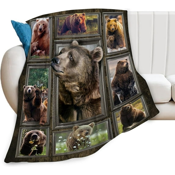 Bear Blanket Wild Animals Bear Throw Blanket Cool Bear Soft Warm Blanket Lightweight Blankets Flannel Fleece Blankets for Sofa Couch Bed Travel Gift for Kids Adults 80"x60"