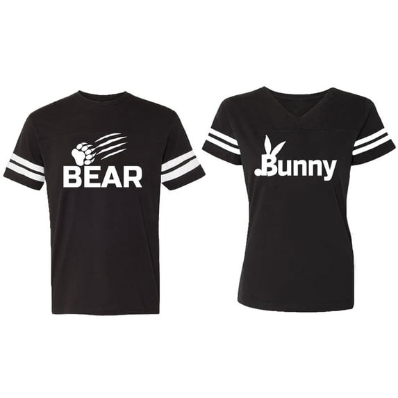 Bear Bunny Matching Couple Cotton Jerseys (Men Black / Women Black) (Men L / Women M)