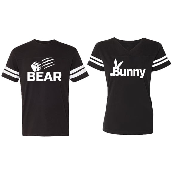 Bear Bunny Matching Couple Cotton Jerseys (Men Black / Women Black) (Men M / Women S)
