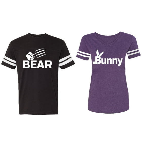 Bear Bunny Matching Couple Cotton Jerseys (Men Black / Women Purple) (Men M / Women S)