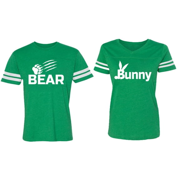 Bear Bunny Matching Couple Cotton Jerseys (Men Green / Women Green) (Men L / Women L)