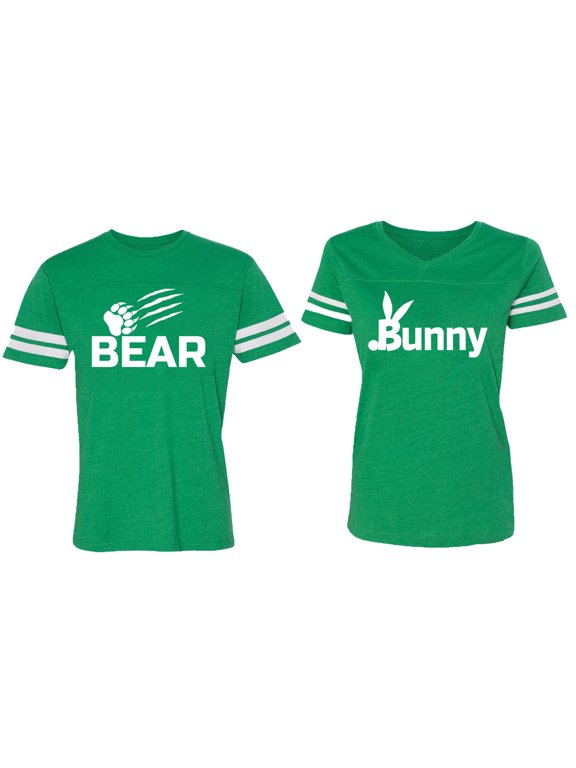 Bear Bunny Matching Couple Cotton Jerseys (Men Green / Women Green) (Men M / Women XXL)