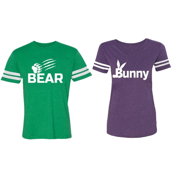 Bear Bunny Matching Couple Cotton Jerseys (Men Green / Women Purple) (Men XL / Women M)